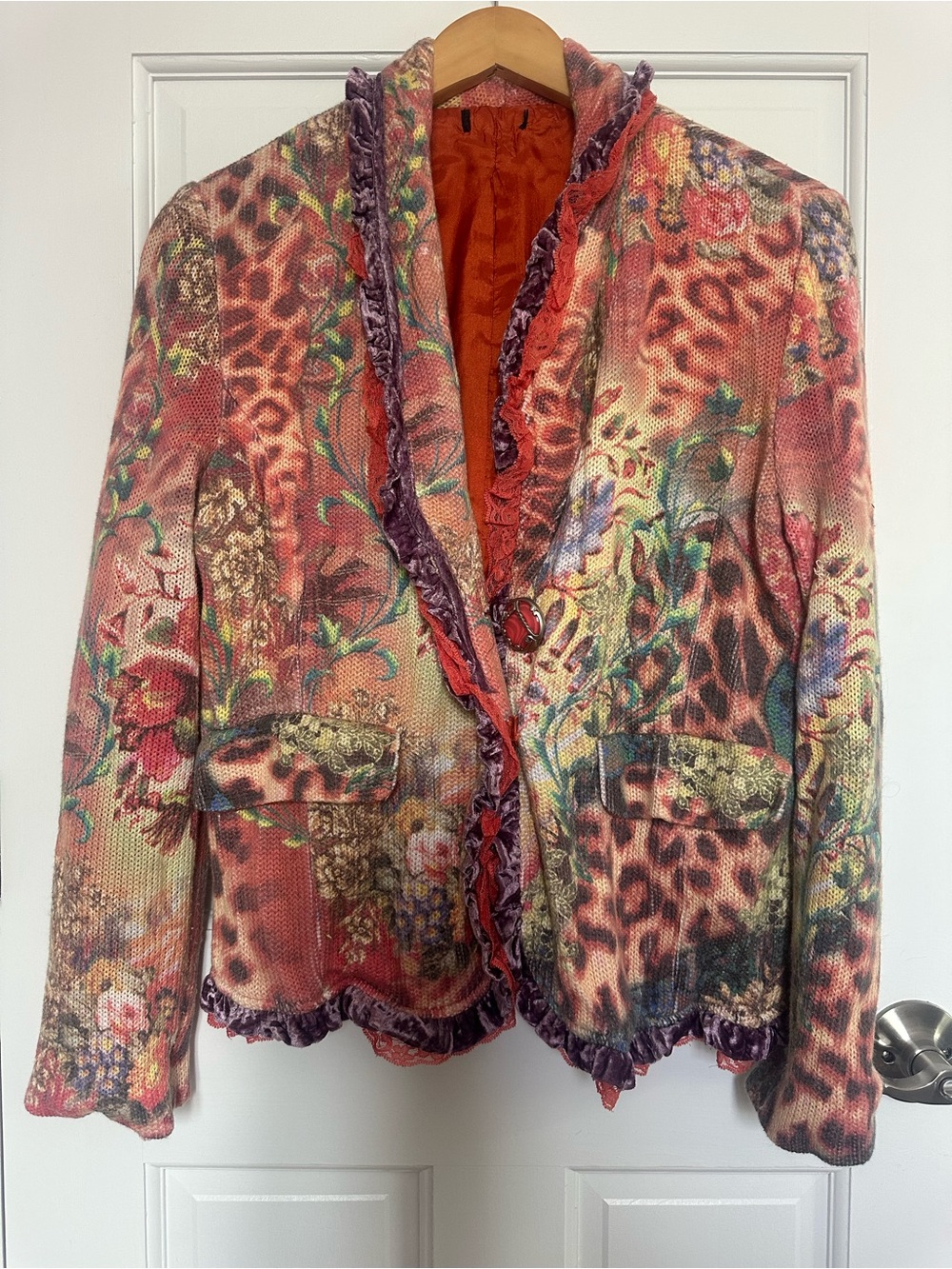 Y2K Vintage Floral Leopard Print Ruffle-Trim Jacket
